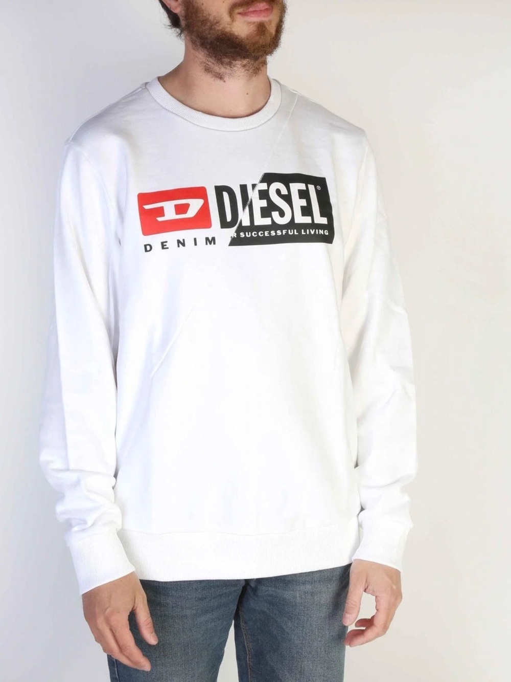 Diesel White Crewneck Sweatshirt with Red and Black Logo